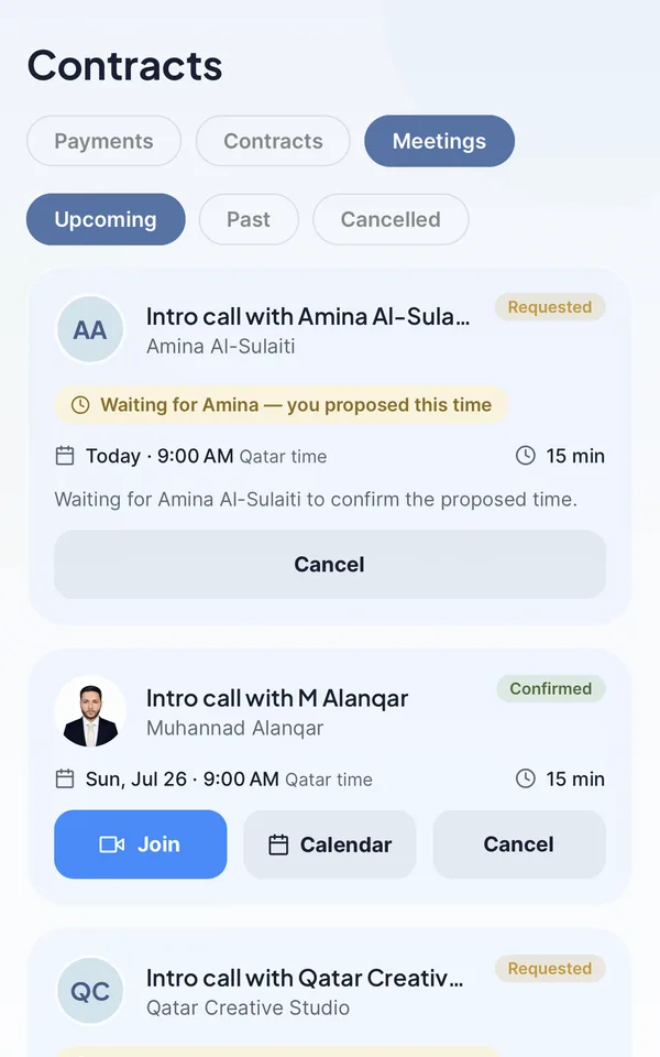 Meetings — scheduled calls with one tap